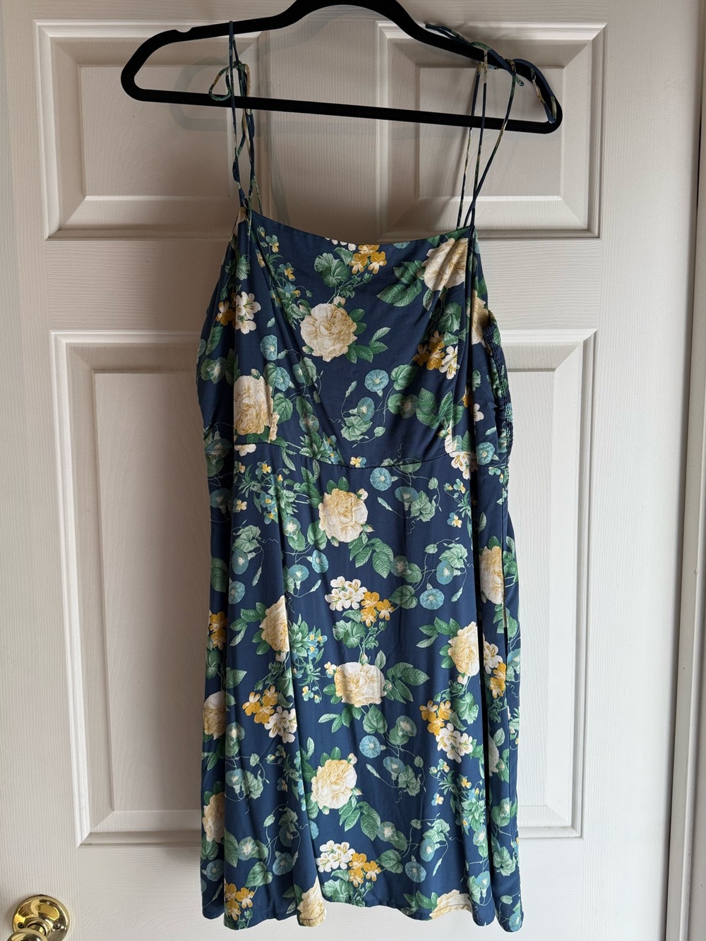Old Navy Navy Blue Floral Spaghetti Strap Dress with Yellow Roses